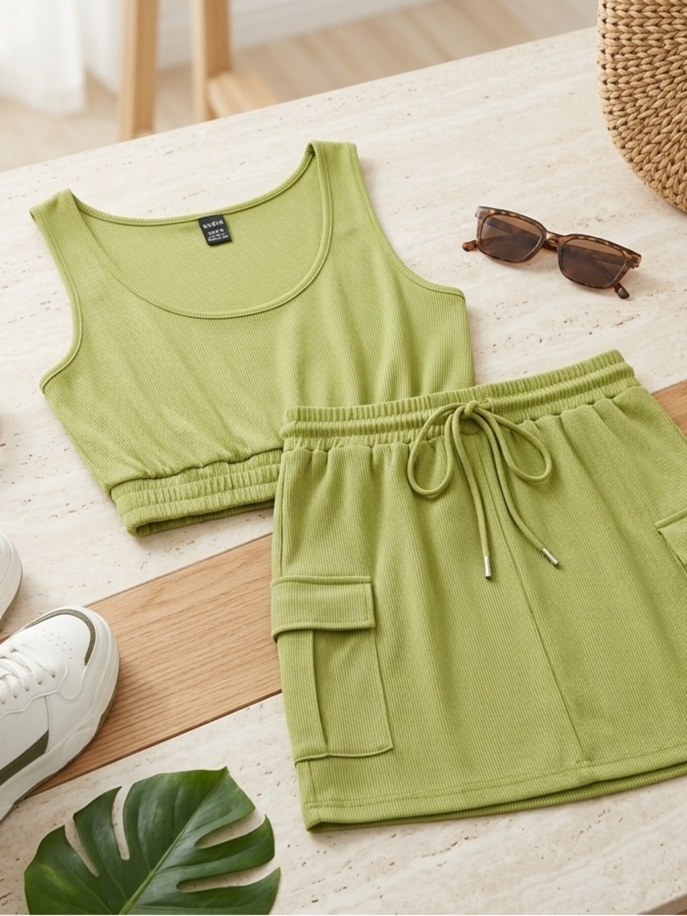 SHEIN Olive Ribbed Tank Top